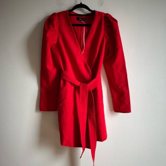 Adelyn Rae Sz M Camryn Red Blazer Puff Sleeves Belted Mini Dress - Picture 3 of 10